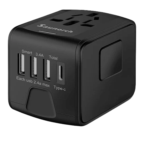 آداپتور مسافرتی یونیورسال SAUNORCH با ۳ پورت USB و Type-C (پوشش ۱۵۰+ کشور)